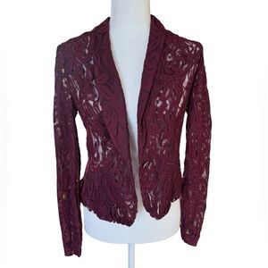 INC International Concepts Burgundy Lace Open Blazer
